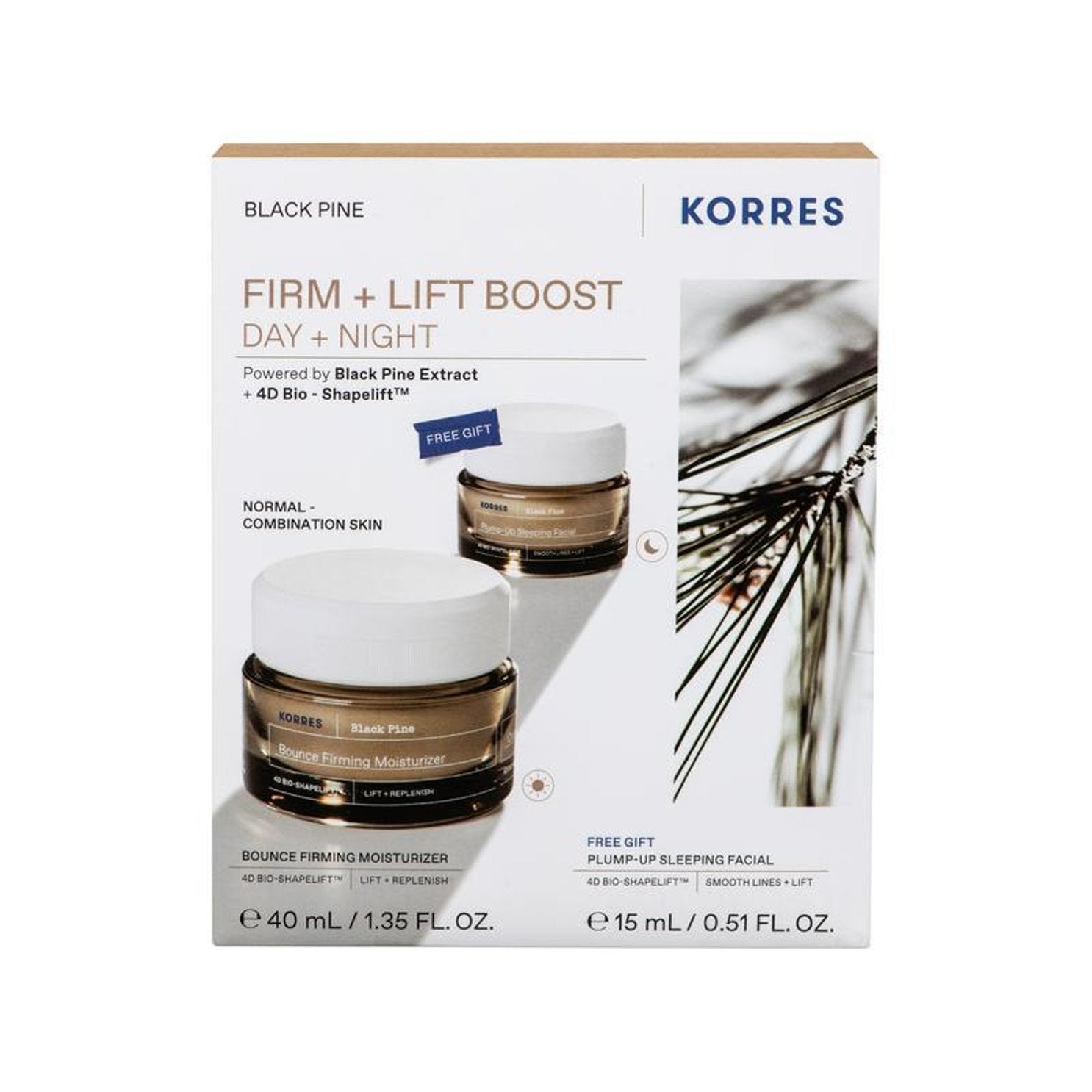 Korres Black Pine Bounce Firming Moisturizer Κρέμα Ημέρας 40ml & Free Plump-Up Sleeping Facial Κρέμα Νύχτας 15ml