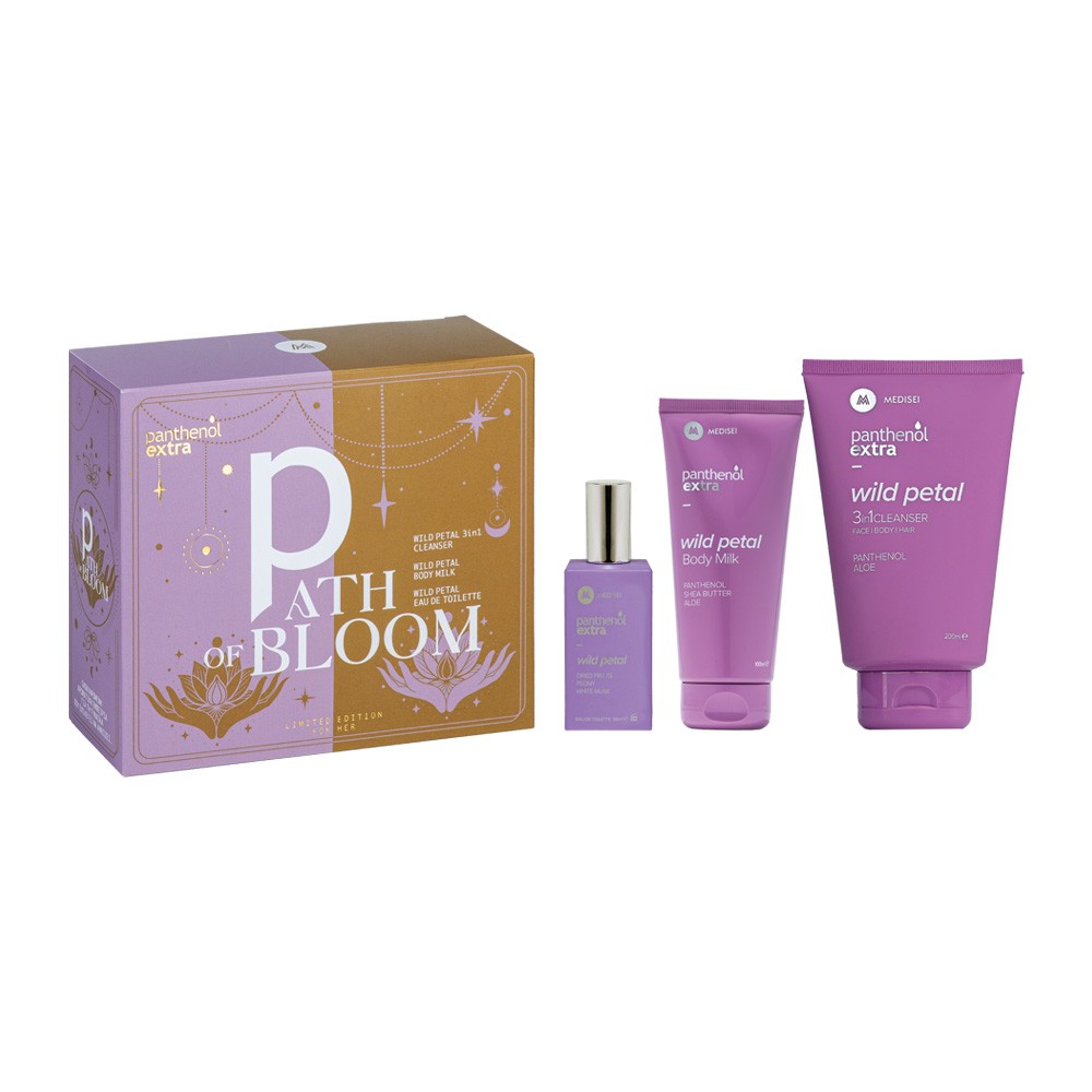 Panthenol Extra Promo — Path Of Bloom Wild Petal: 3in1 Cleanser 200ml & Body Milk 100ml & Eau de Toilette 50ml Σετ