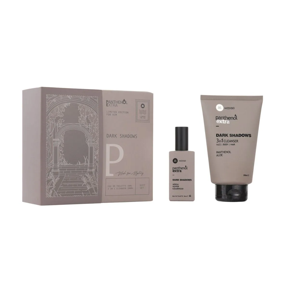 Panthenol Extra Wish For Mystery / Dark Shadows (Dark Shadows EDT 50ml & Dark Shadows 3in1 Cleanser 200ml) Σετ Ανδρικό αφρόλουτρο και σαμπουάν, Ανδρικό άρωμα